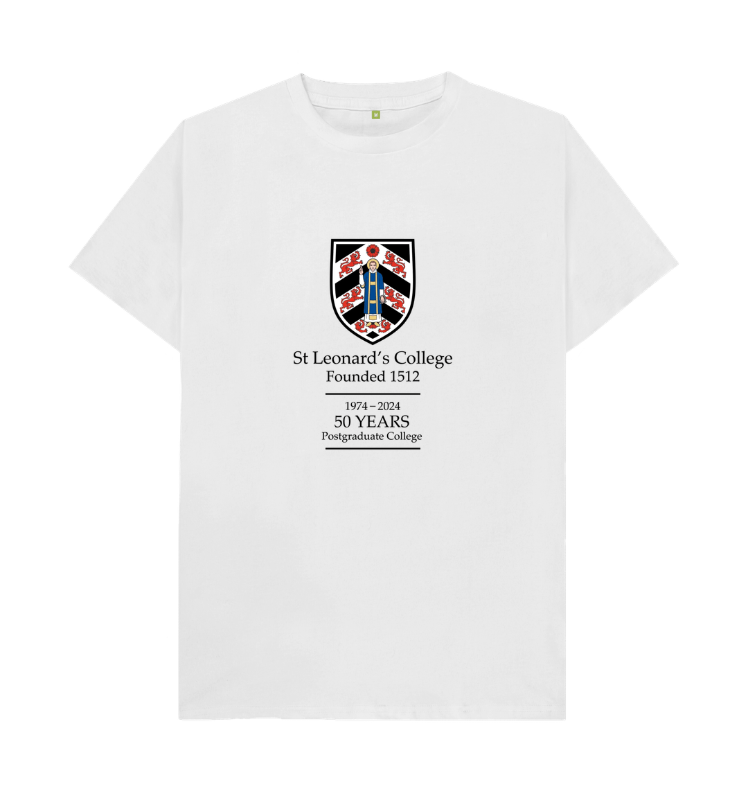 White St Leonard's College 50th anniversary large crest T-shirt