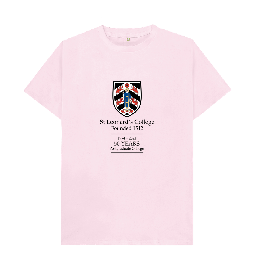 Pink St Leonard's College 50th anniversary large crest T-shirt