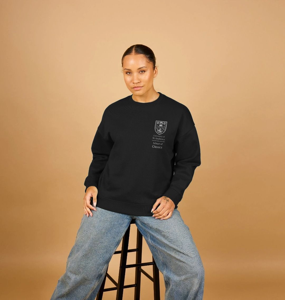 Black School of Classics Back Print Oversized Ladies Sweater